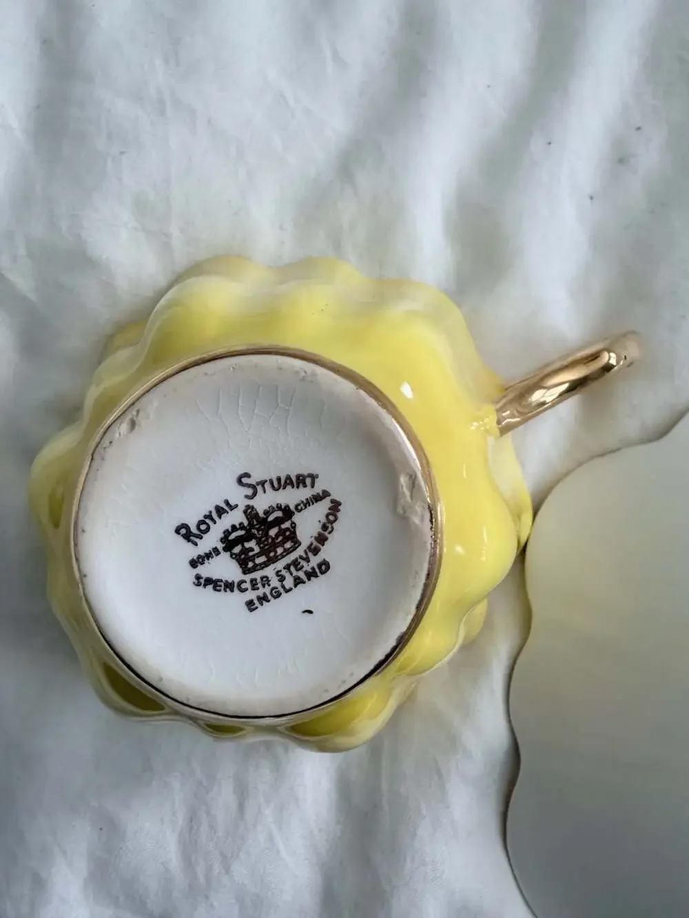Royal Stuart Spencer Stevenson Bone China Yellow Fluted Teacup and Saucer Set